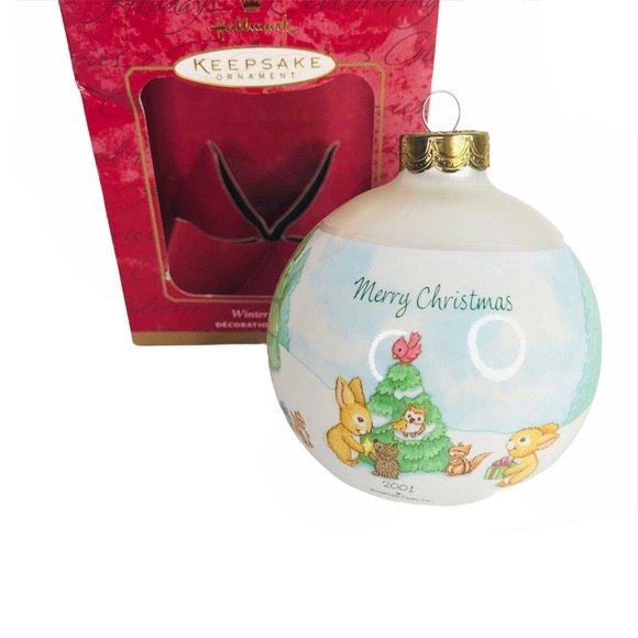 Hallmark Christmas Ornament Winter Friends 2001 Snowman & Snowlady In Box - Picture 1 of 9